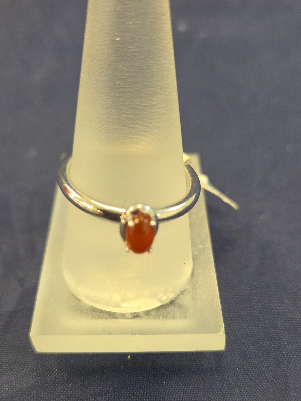 Sterling Silver Ring with Oval Carnelian Stone - Orange